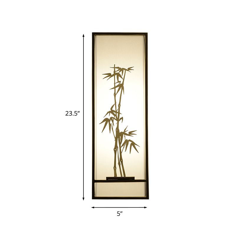 Bamboo Patterned Box Flush Mount Asia Metallic 2-Light Tearoom Wall Mount Mural Light in Black and Gold