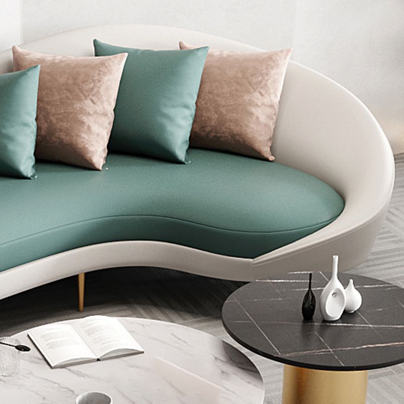 Contemporary Faux Leather Curved Sofa with Slopped Arm for Living Room