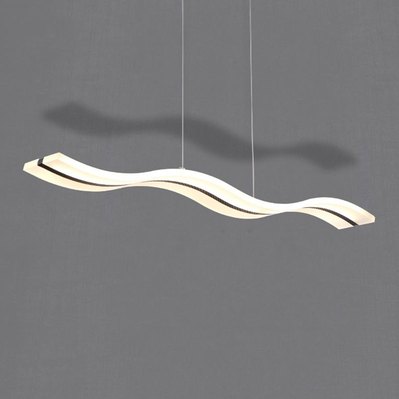 Linear Shape Chandelier Lighting Modern Style Acrylic 1 Lights Island Lamp in White