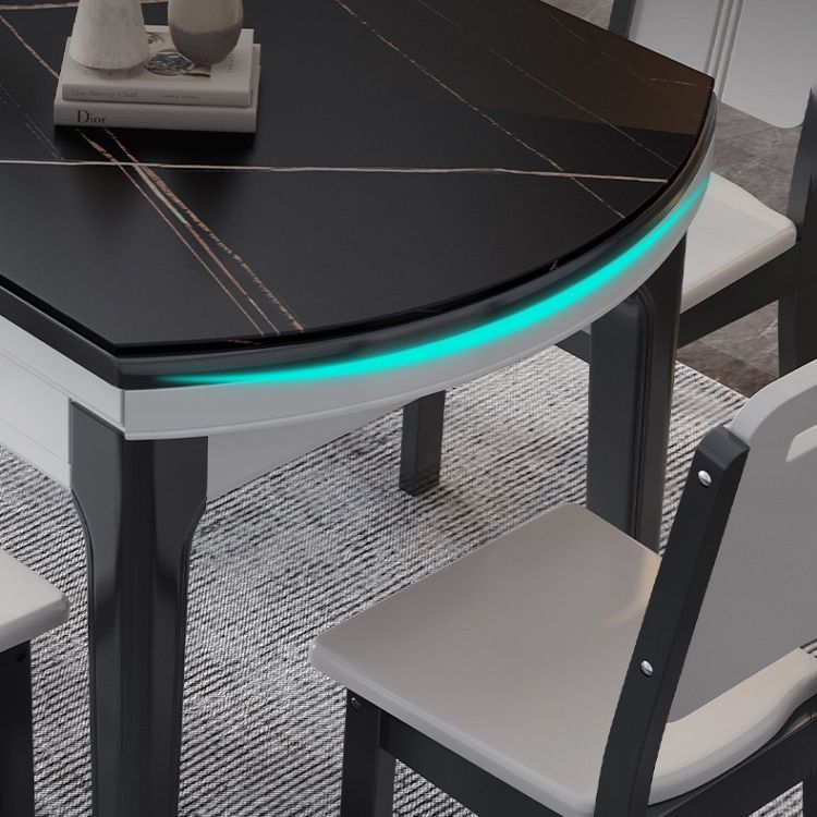 7 Pcs Modern Dining Room Set with Round Table and 4 Legs Base Dining Set with Armless Chairs