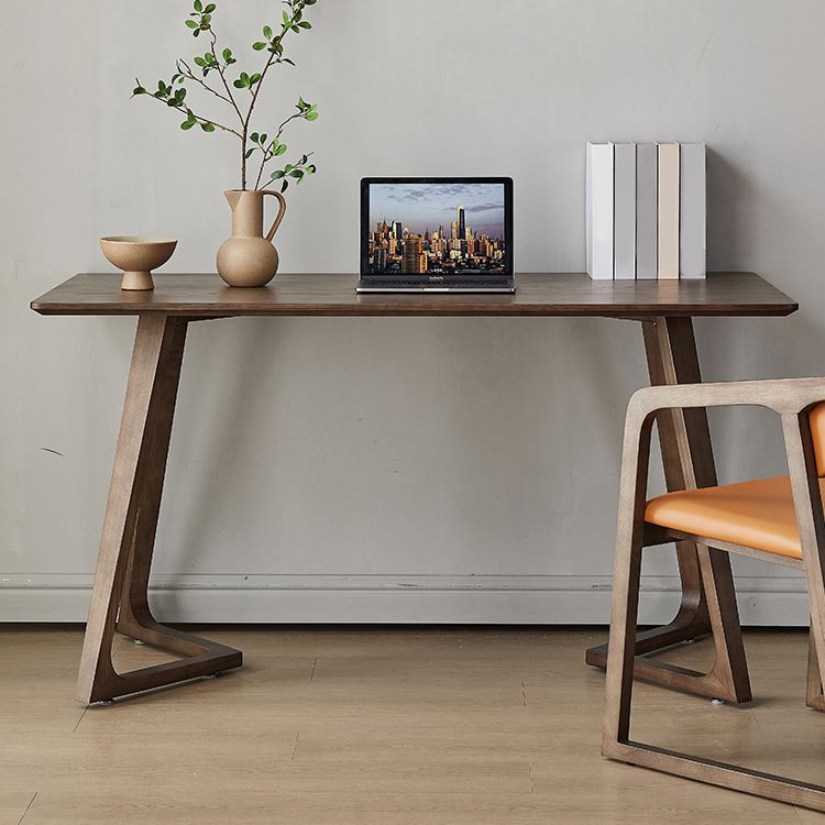 Mesa de comedor industrial con pedestal doble rectangular, mesa fija de color madera con madera maciza