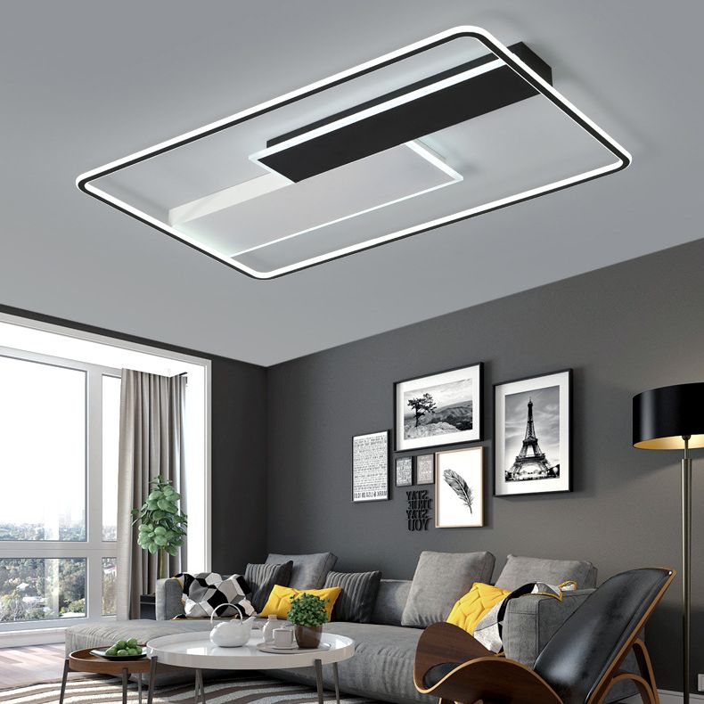 Geometric Semi Flush Mount Ceiling Light Modern Style Aluminium Semi-Flush Light en noir et blanc