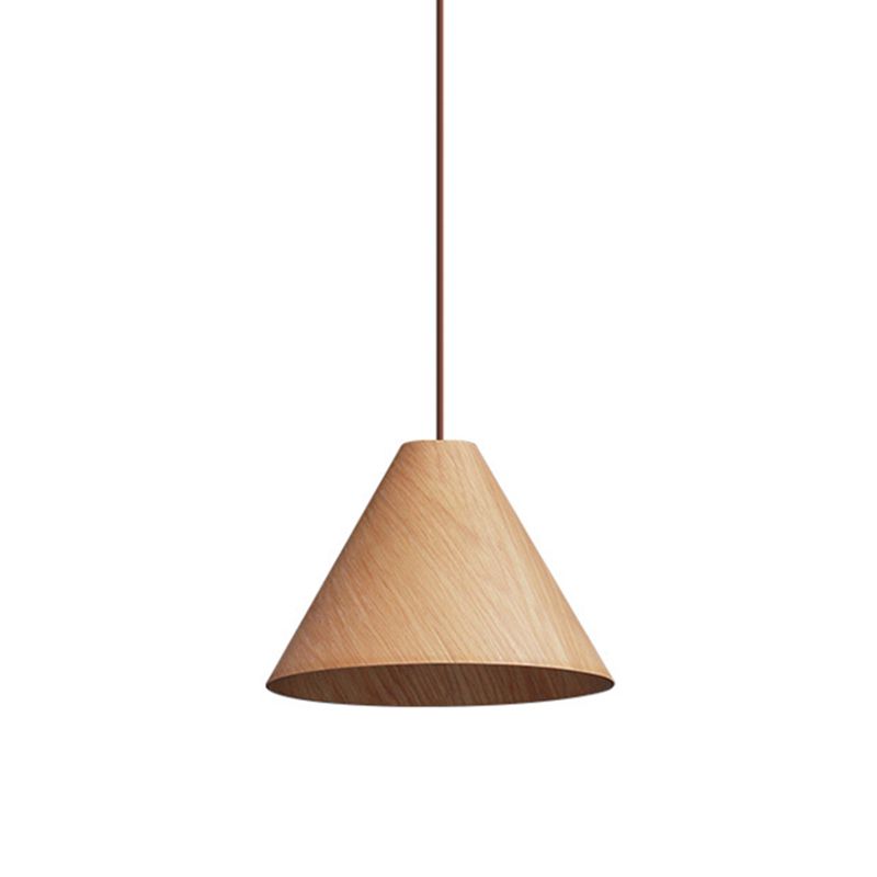 Conical Wooden Pendant Lamp Simplicity 1 Head Beige Hanging Light Fixture for Dining Room