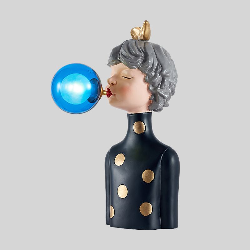 Blasen Bubble Girl Harz Schreibtisch Leichte Cartoon 1 Glühbirne Schwarze Nachtlampe mit klarem/blau/grünem Glasschatten