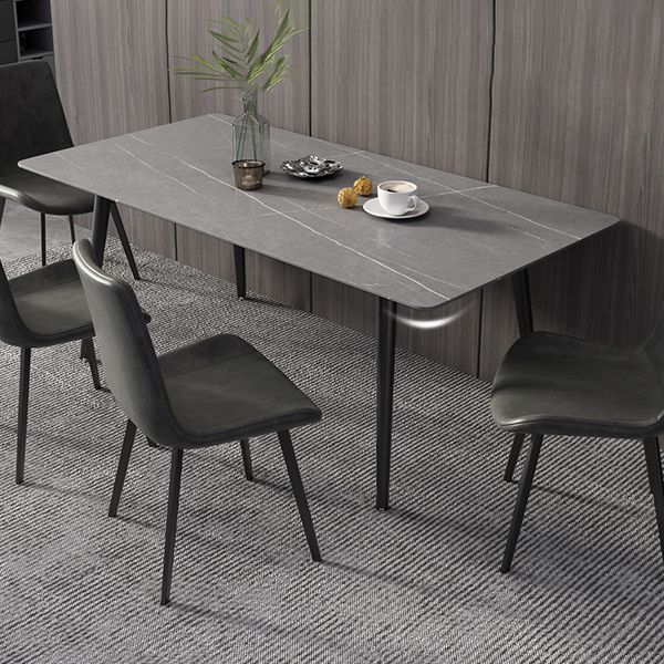 Mesa de comedor de rectángulo industrial de metal mesa de piedra sinterizada con piernas negras
