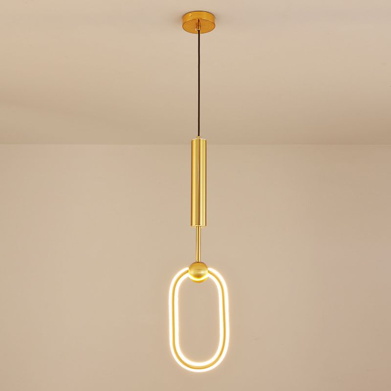 Style minimaliste moderne plafond linéaire pendant léger métal 1 lumière suspendue légère finition dorée pour chambre à coucher