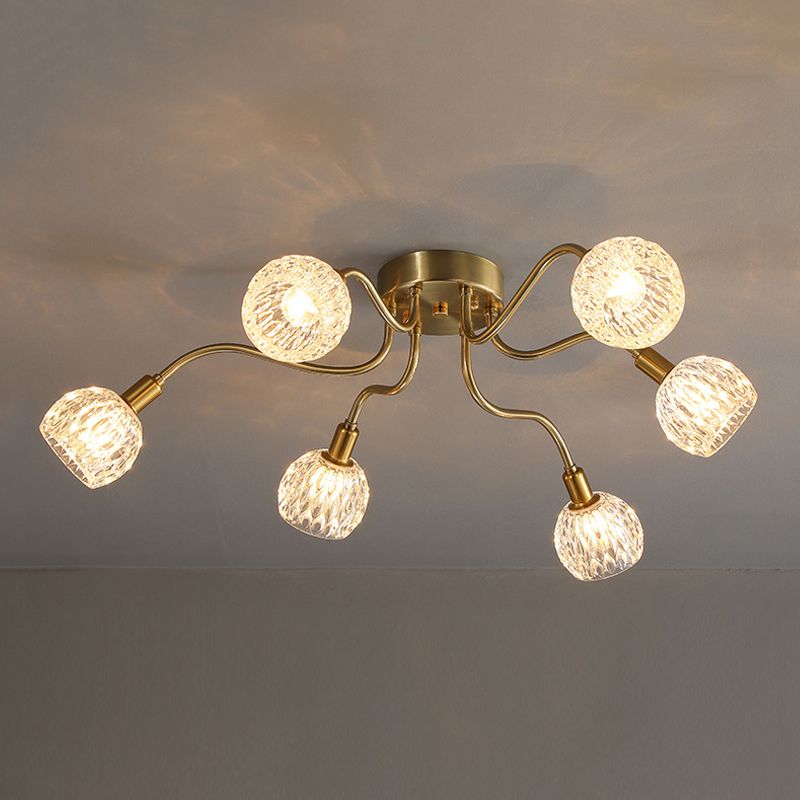 Lámpara de semi rascijada de metal dorado iluminación de techo de flores múltiples modernas con sombra de vidrio