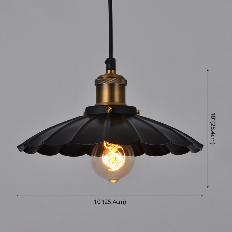 Industrial Scalloped Commercial Pendant Lighting 1 Light Metal Hanging Ceiling Lights in Black