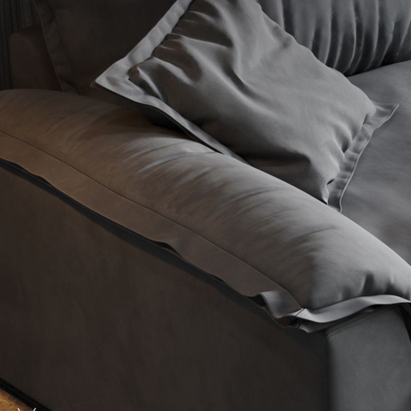 Square Arm Dark Gray Removable Cushions Contemporary Faux Leather Sofa