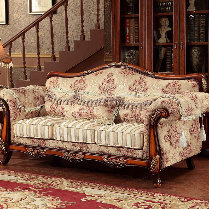 Modern Cotton Blend Rolled Arm Curved Sofa with Camel Back for Apartment