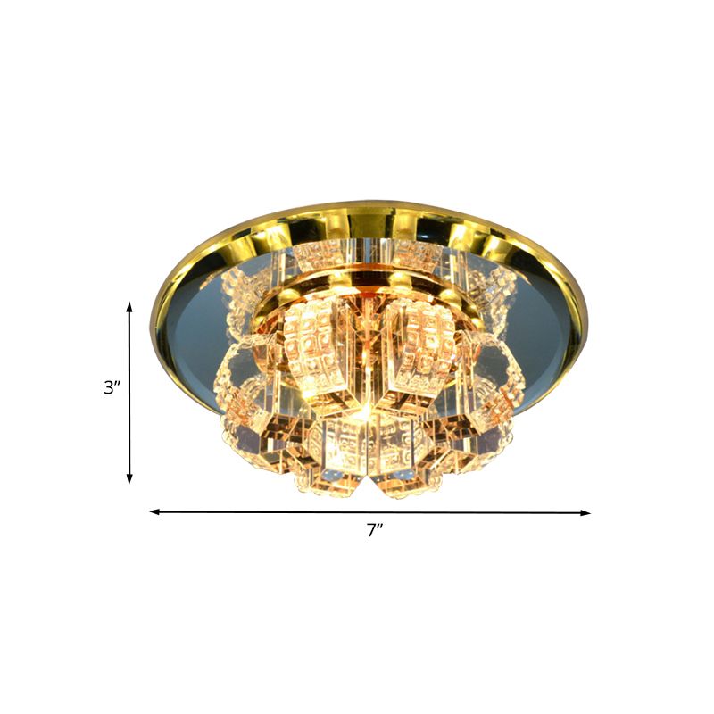 Gold Blooming Mini Flush Light Modern Crystal Strap Corridor LED Close to Ceiling Lamp