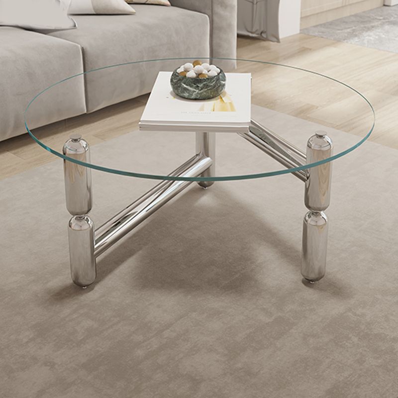Glass Top Steel Coffee Table Round Minimalist Modern Coffee Table