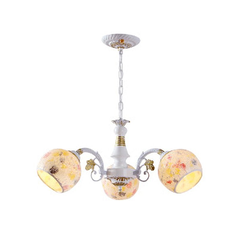Mediterranean Spherical Chandelier Lamp 5/6/8 Lights Stained Glass Hanging Light Fixture in White
