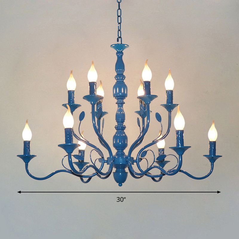 Candelera colgante de forma de vela de metal Vintage 10/12/16 Luces Luces Restaurante Lámpara de techo colgante en azul