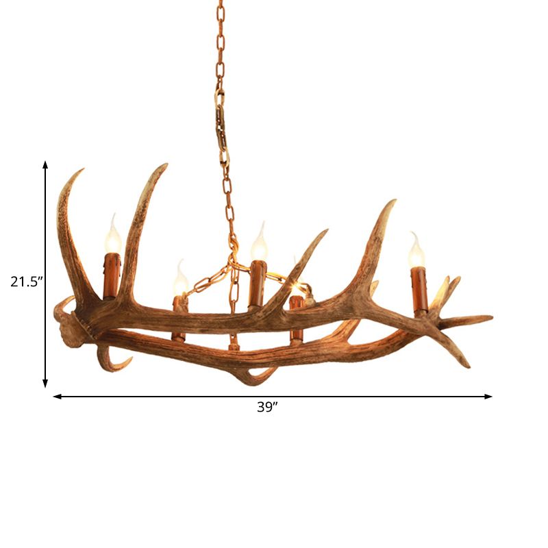 5 Bulbs Resin Chandelier Lighting Classic Brown Candle Shape Kitchen Ceiling Suspension Lamp