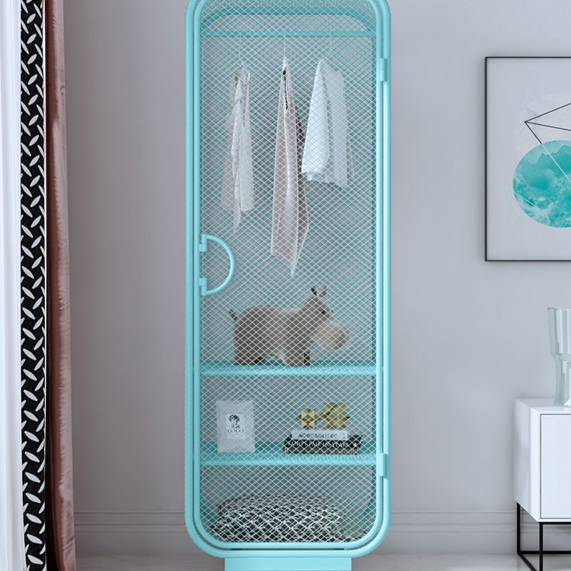 Modern 2-door Wardrobe Armoire Steel Storage Cabinet with 2 Shelves and Clothes Rail