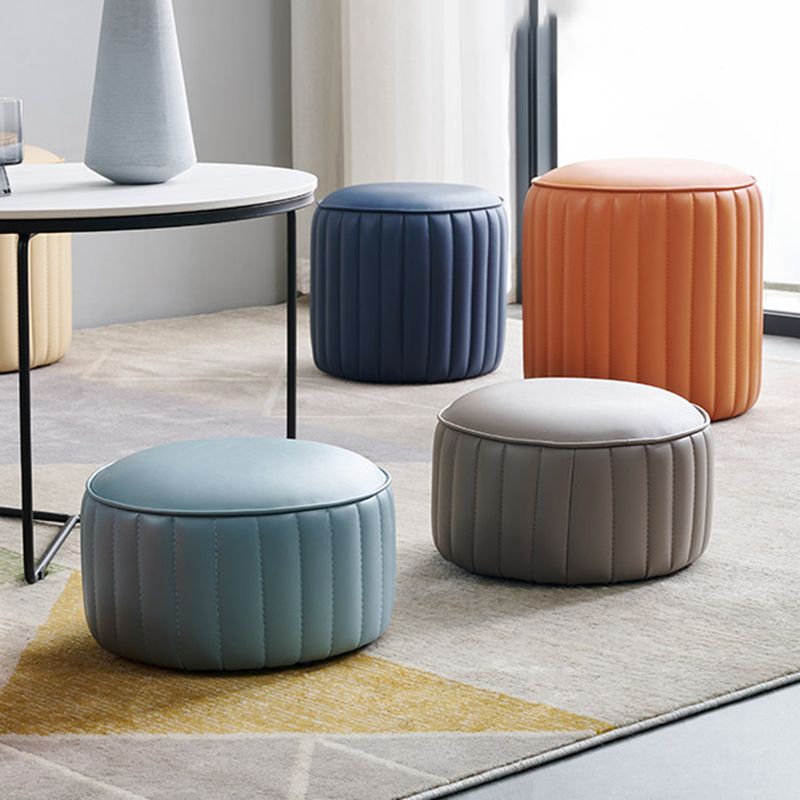 Modern Round Ottoman Pouf Genuine Leather Solid Water Resistant Ottoman for Children
