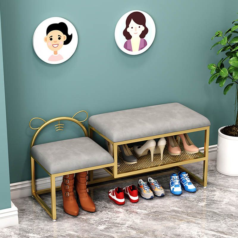 Glam Metal Entryway Bench Cushioned Rectangle Shoe Storage Seating Bench