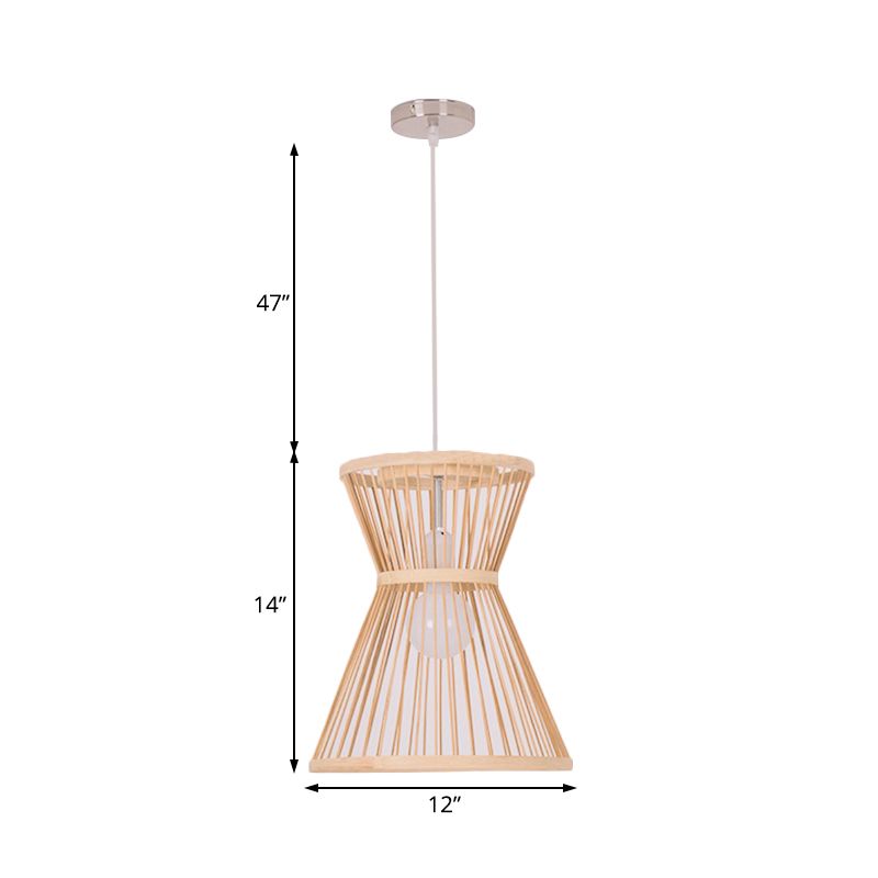 Lámpara colgante en forma de reloj de arena bambú asiática 1 bombilla de beige luz de suspensión para vestíbulo
