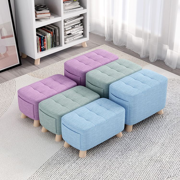 Modern Cotton Storage Pouf Plain Rectangle Tufted Chair Ottoman