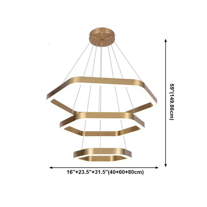 Modern Hexagon Chandelier Light Fixtures 3-Tier Hanging Pendant Lamps with White Acrylic Shade