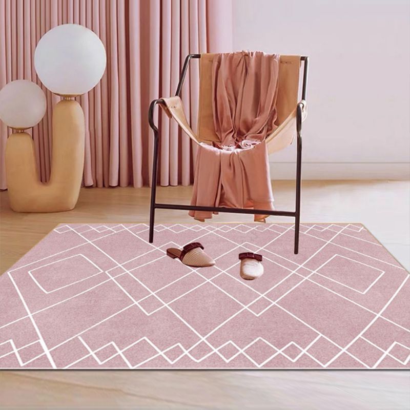 Simple Living Room Rug Multi Colored Geometric Printed Carpet Cotton Blend Non-Slip Easy Care Rug