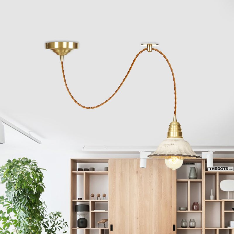 Ceramics Scalloped Hanging Lighting Traditional 1 Light Living Room Ceiling Pendant Lamp in Gold