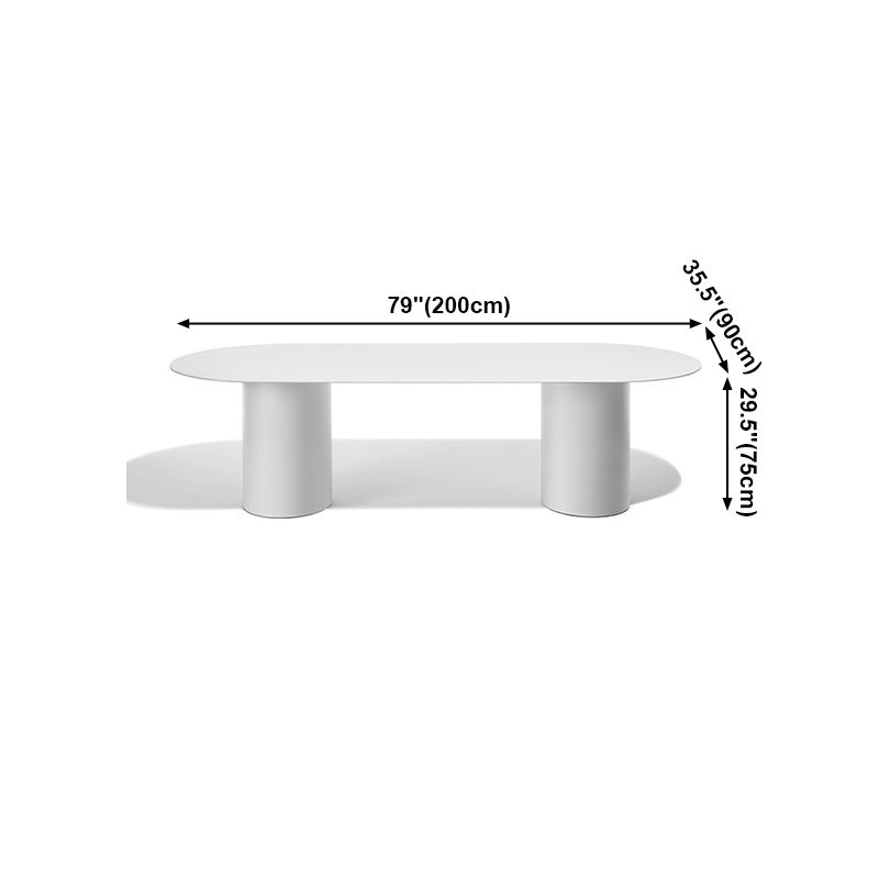 Modern Solid Wood Table for Restaurant Oval Dining Table in White with Double Pedestal