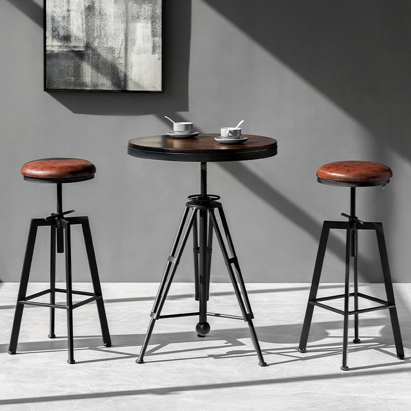 Industrial Adjustable Height Bar Stool Iron Round Armless Bar Stool