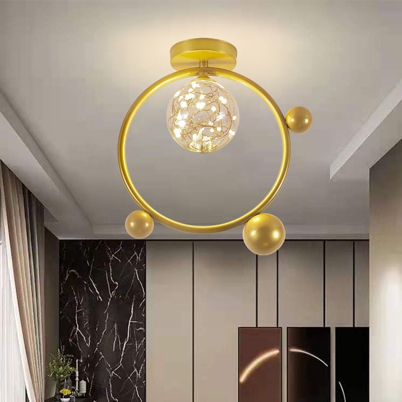 1 Light Spherical Ceiling Lamp Modern Style Glass Ceiling Lighting for Living Room