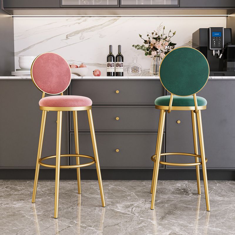 Nordic Armless Backrest Counter Stool Iron Kitchen Bar Stool with Velvet Cushion and Pedal