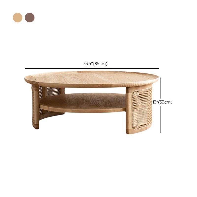 Wooden 1 Single Cocktail Table with Shelf Round Coffee Table