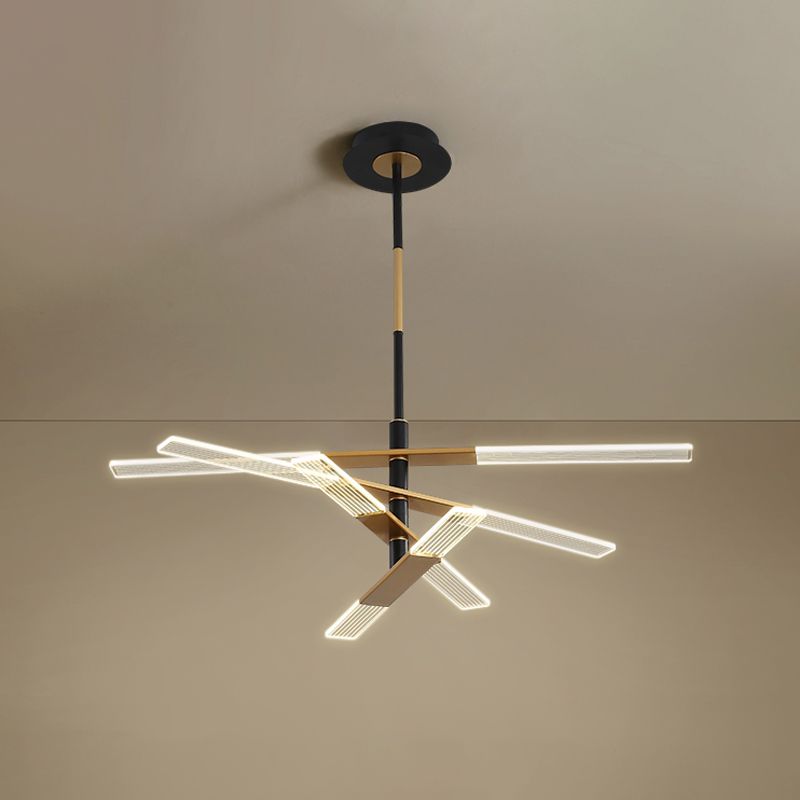 Luce a ciondolo a ciondolo lineare Acrilico 31,5 "/35,5" Lampada modernista a LED a LED in oro nero, luce calda/bianca