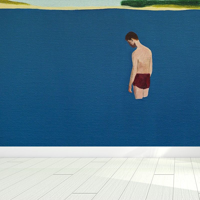 Modern Artistic Sea View Mural Blue Bathroom Wall Covering, Custom Size Available