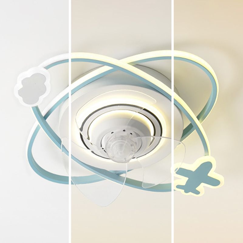 3-Blade Children Ceiling Fan Polish Finish LED Fan with Light for Foyer