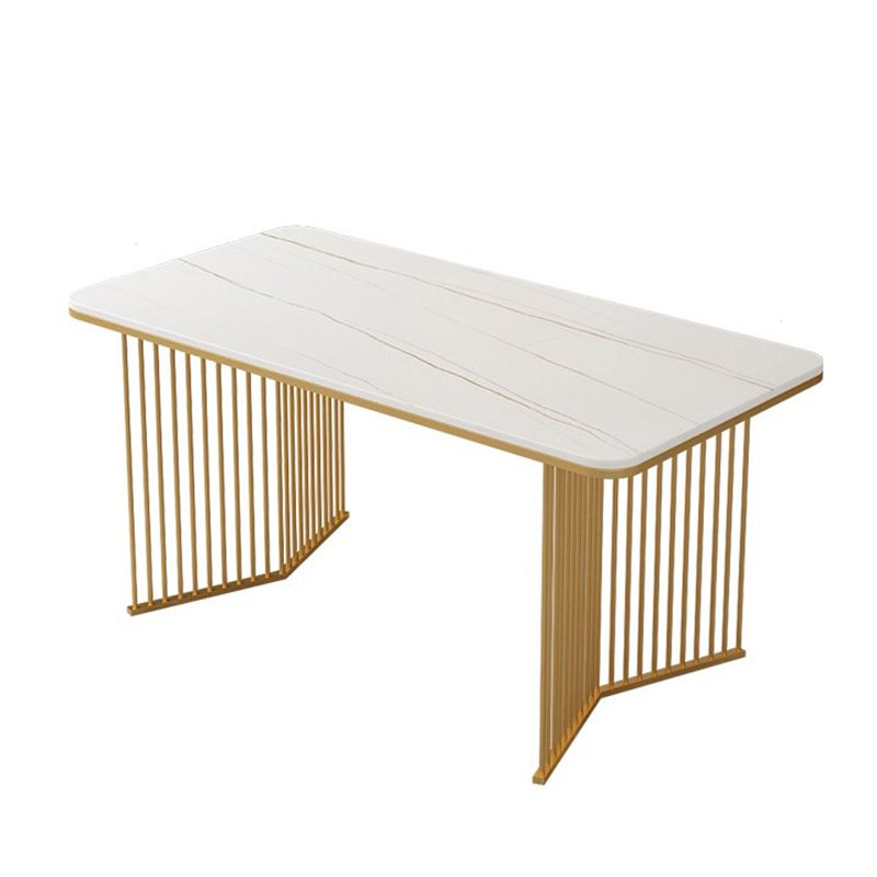 Rectangle Stone Dining table Gold Frame Traditional Luxury Double Pedestal Table