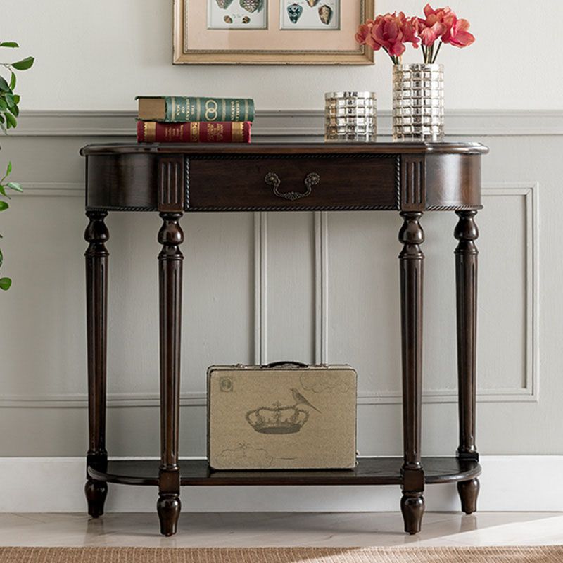 Mid-Century Modern Half Moon Console Sofa Table Rubber Wood Console Accent Table for Hall