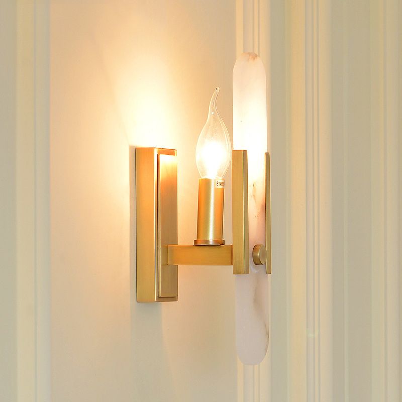 Bare Bulb Metal Wall Sconce Colonial 1 Bulb Hallway Wall Lighting Fixture in Brass