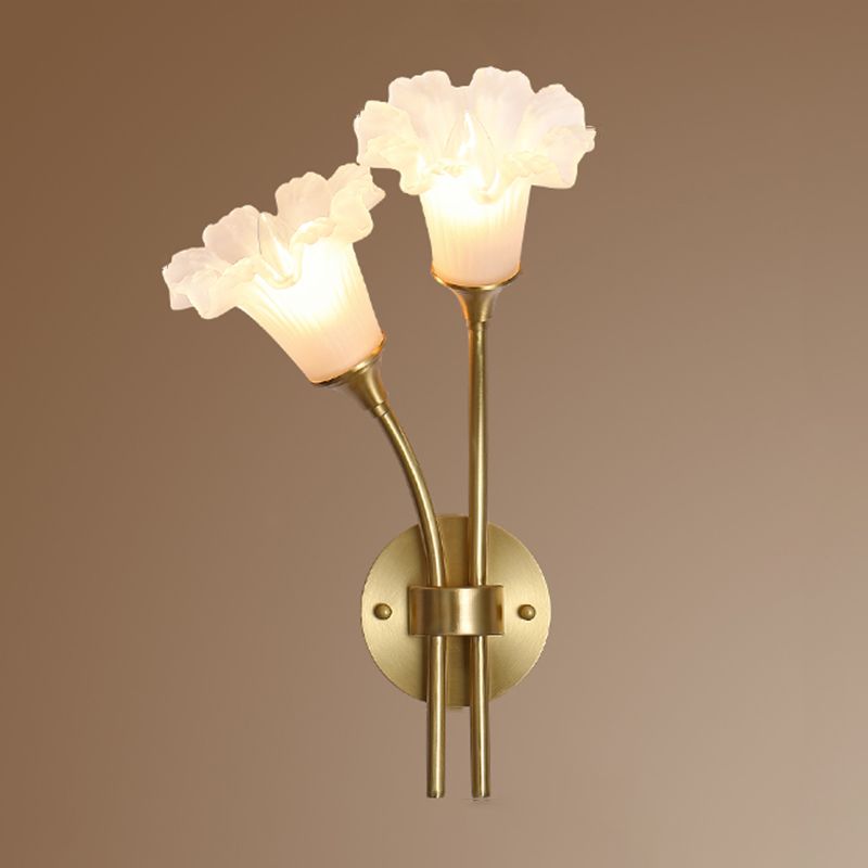 American Style Copper Wall Light Flower Shape Wall Lamp for Living Room