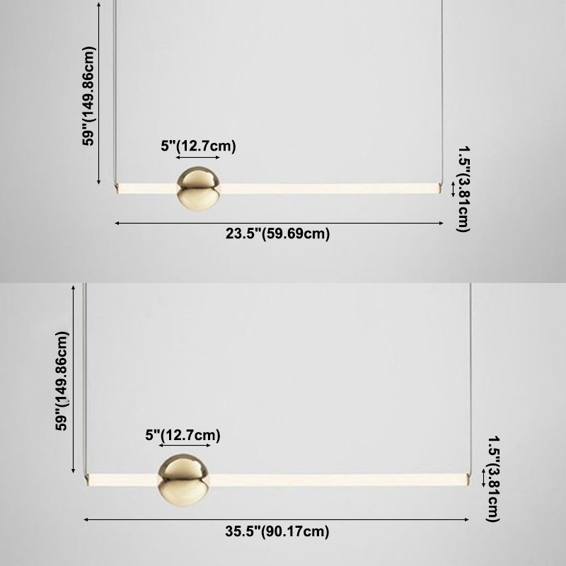 Minimalist Linear Pendant Lighting, White Glass Hanging Light with Gold Ball