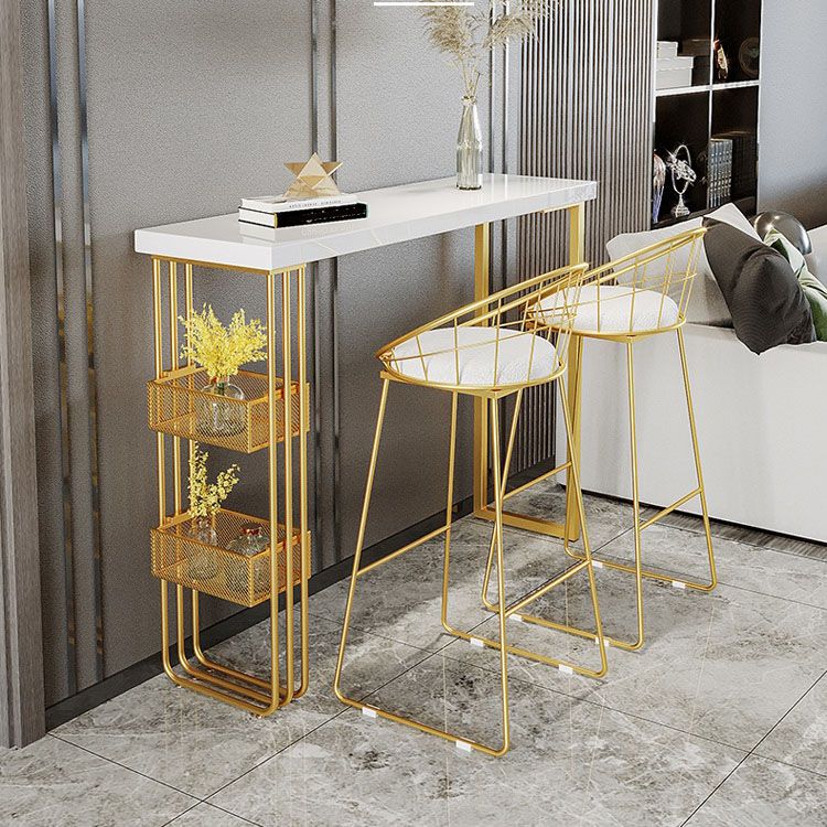 Glam Style 1/3 Pieces Bar Table Set Rectangle Stone Counter Table with Stools for Cafe