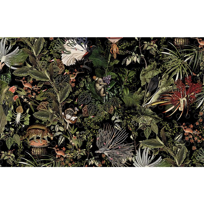 Tropical Leaves Mural Wall Decal in Green, Fresh Wall Art for Coffee Shop Decoration