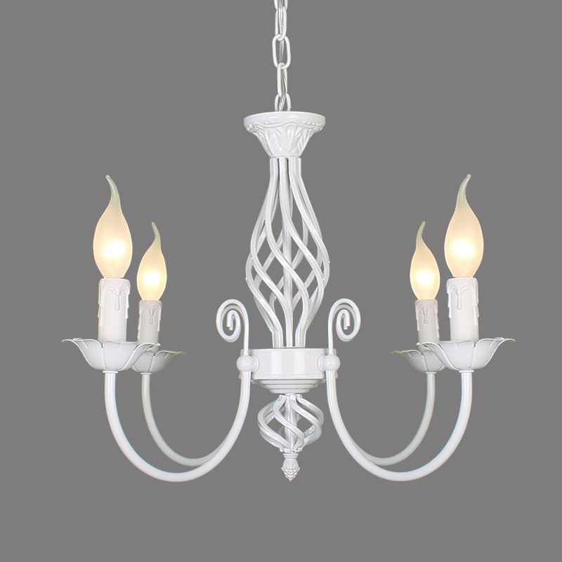 Black/White Swooping Arm Chandelier Lamp Traditional Metal 3/4/5 Lights Living Room Hanging Light