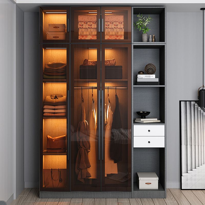 Contemporary Style Wardrobe Gray Wood Wardrobe Closet with Shelves