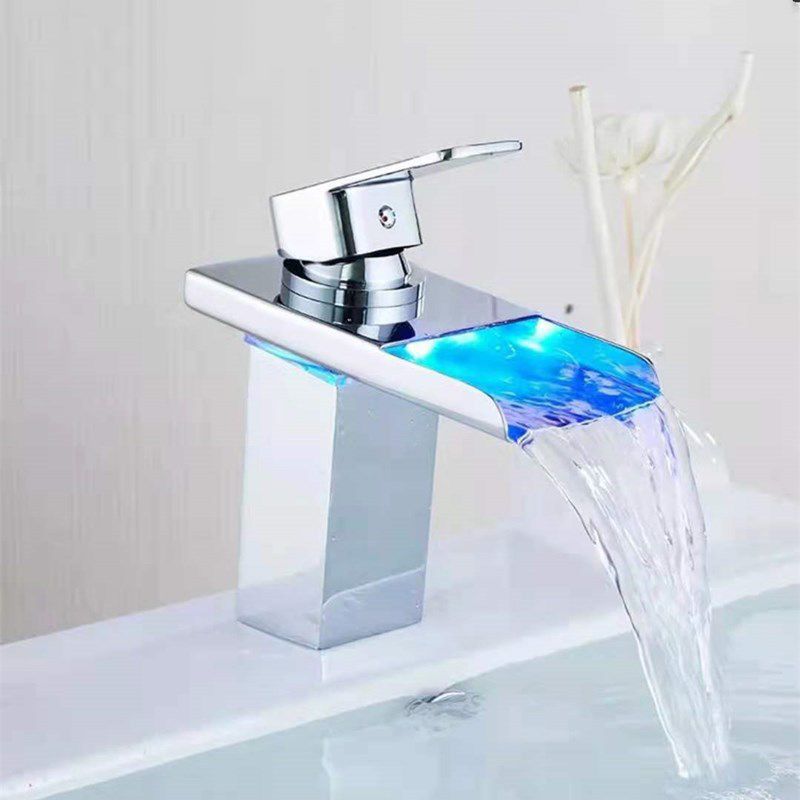 1-Handle Basin Lavatory Faucet 1-Hole Widespread Bathroom Vessel Faucet with LED Lighting