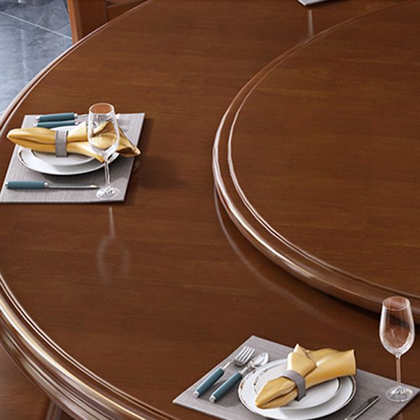 Round Solid Wood Dining Table Modern Turntable Furniture with Pedestal Base