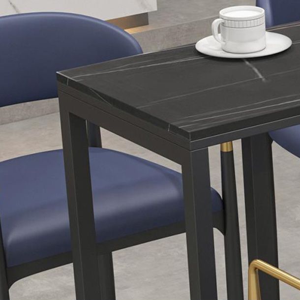Stone Bar Dining Table Industrial Rectangle Bar Table with Black Base