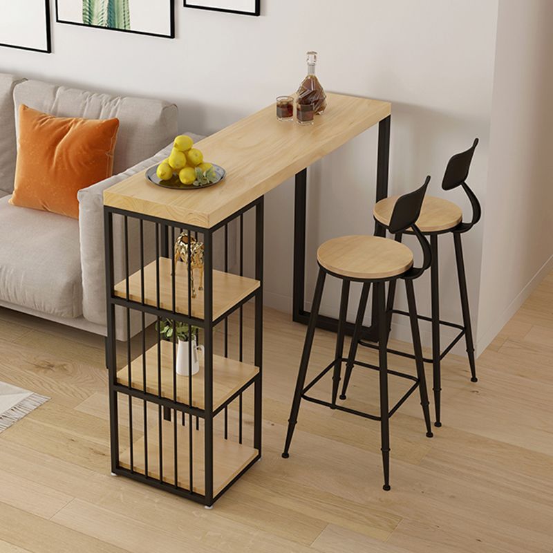 Rectangle Solid Wood Pub Table 3-shelf Pedestal Bar Height Bistro Table in Natural