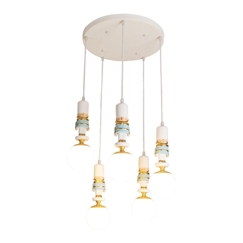 Sphere Shade Bedroom Multi Ceiling Light Cream Glass Kids Multi Light Pendant with Decorative Figurine