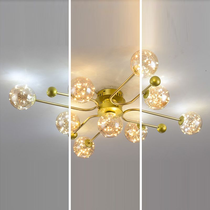 Modern Ball Semi Flush Ceiling Light Glass Living Room LED Ceiling Light
